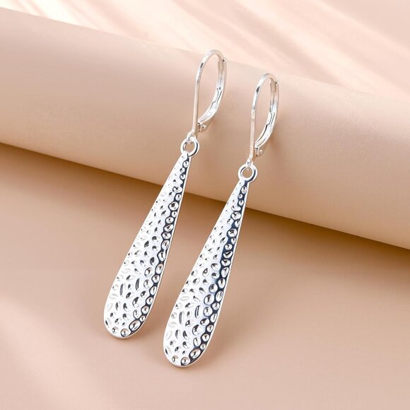 Women's 925 Sterling Silver Teardrop Dangle Leverback Hypoallergenic Earrings - Picture 6 of 7